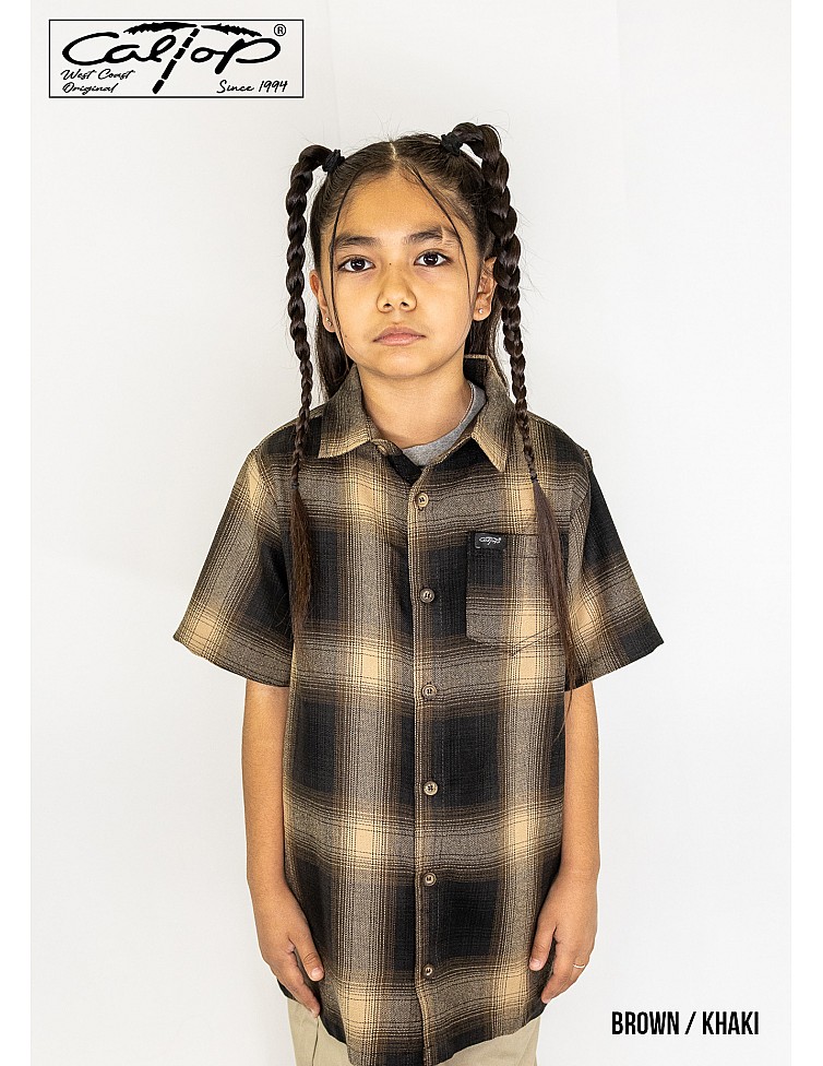 KS001 S/S PLAID : BROWN-KHAKI